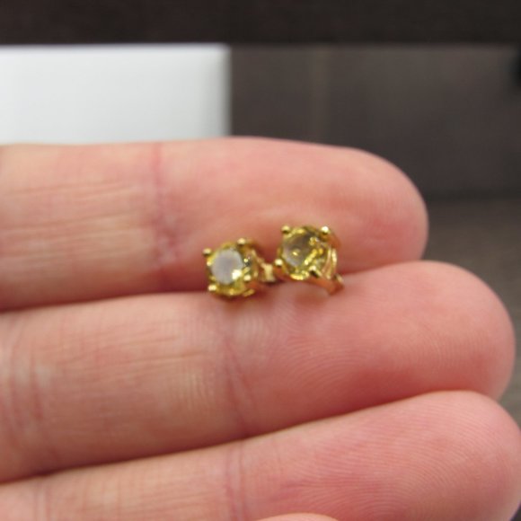 Sterling Silver Citrine Gemstone Stud Earrings - Picture 2 of 6